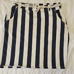 Striped Navy and White Cotton Drawstring Skirt